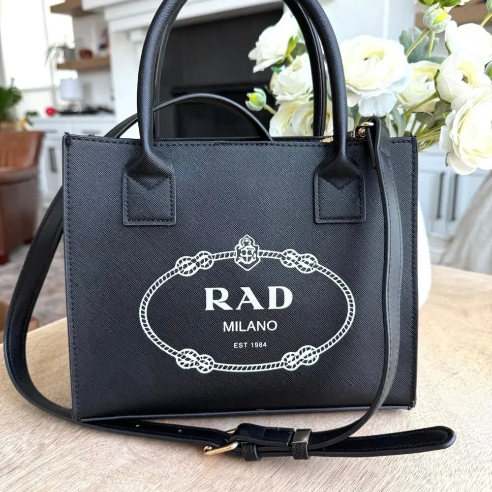 LA|TC RAD Milano Mini Vegan Leather Tote Structured Satchel Black‎ Shoulder Bag